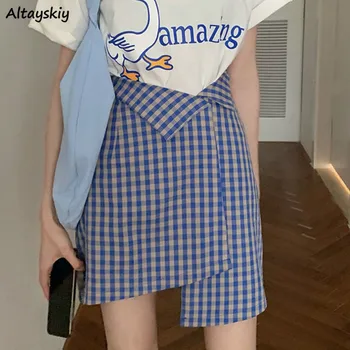 Fuste Femei Carouri Albastre Neregulate Fete Minunate Elevi Slim la Modă la Modă Drăguț Mini-linie Harajuku Femei Kawaii