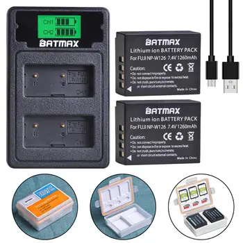 Batmax 2 buc NP-W126 Baterie+LCD Dual USB Încărcător pentru Fujifilm FinePix HS30EXR HS33EXR X-Pro1 X-E1 X-E2, X-M1, X-A1 X A2 X-T20