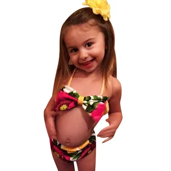 Noi de Vară pentru Copii Baby Girl Haine 2 Buc Seturi de Drăguț Arc Floral Curea de costume de Baie, Topuri+Pantaloni scurti Cool Beach Merge la Înot Vacanta de 1-5 ANI