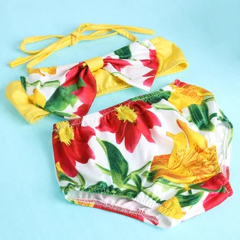Noi de Vară pentru Copii Baby Girl Haine 2 Buc Seturi de Drăguț Arc Floral Curea de costume de Baie, Topuri+Pantaloni scurti Cool Beach Merge la Înot Vacanta de 1-5 ANI