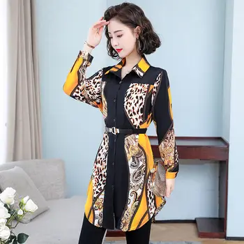 2020 Noua Moda Munca de Birou Poarte Femeile de Primăvară Leopard de Imprimare Șifon Bluze Camasi Casual cu Eșarfe Topuri cu Maneci Lungi H231