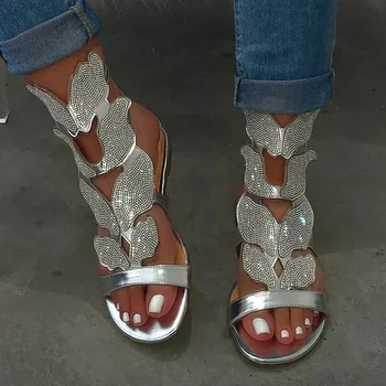 Gladiator Femei Sandale Plate Curea Glezna Rhinestone Bling Pantofi de Femeie Roma Moda Femei Sandale de Doamnelor Pantofi de Vara 2021