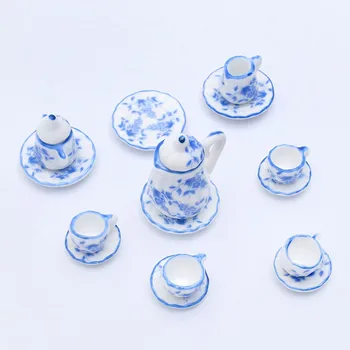 19 Modele 1:12 Miniatură 15buc de Ceai din Portelan Set de Ceasca Creton Floare Vesela de Bucătărie casă de Păpuși