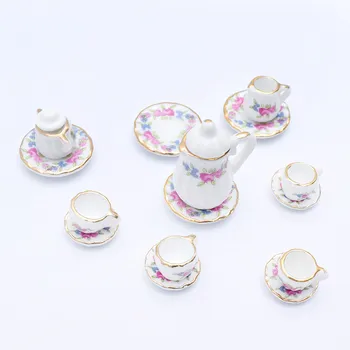 19 Modele 1:12 Miniatură 15buc de Ceai din Portelan Set de Ceasca Creton Floare Vesela de Bucătărie casă de Păpuși