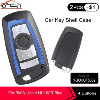 Keyecu 4 Butonul Smart Key Remote Shell Caz de Înlocuire pentru BMW CAS4 1 3 5 7 Seria 2009-2016 YGOHUF5662 Netăiat HU100R Albastru