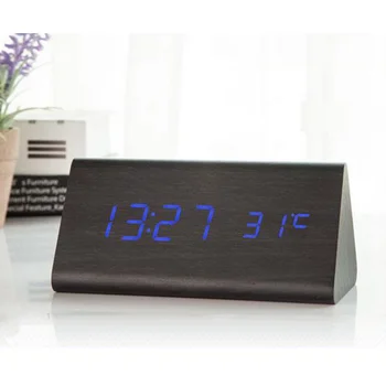 Digital Ceas cu Alarmă Desktop Negru din Lemn Ceasurile cu LED-uri Strălucire în Întuneric Sunet de Control Afișaj Electronic Termometru Home Decor Cadou