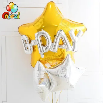 5pcs Fericit ziua de naștere ideea decor Costum balon de Folie 32inch de mari dimensiuni stea de Aur balon cu Heliu de Argint Globos culoare Pură Copil de Dus