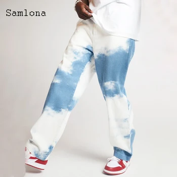 Samlona Blugi Denim Pant Mens De Moda Lega Uscat Pantaloni 2020 De Sex Masculin Cu Fermoar Pantaloni Largi Hip Hop Streetwear Bărbați Denim Blugi Drepte