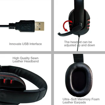 Universal prin Cablu Studio Profesional Căști USB cu Fir Căști Reglabil de Control al Volumului pentru Căști Cu Microfon în Ureche