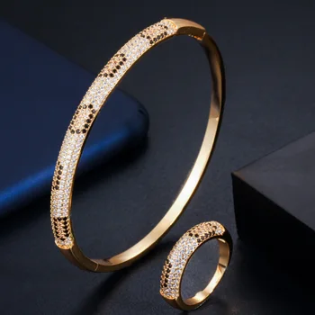 Zlxgirl bijuterii Zircon Cubic leopard brățară cu inel de mireasa seturi de bijuterii clasice Europa Celebritate Banchet brățară inel de cadouri