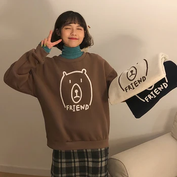 De sex feminin coreeană Harajuku Ursul Desene animate de Imprimare Scrisoare Pulover Pulovere pentru Femei Japoneze Kawaii Ulzzang de Îmbrăcăminte Pentru Femei