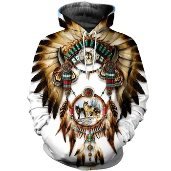 2020 Moda Boemia stil Hanorac Nativ Indian Lupul de Imprimare 3D casual, jachete cu glugă Harajuku streetwear sudadera hombre