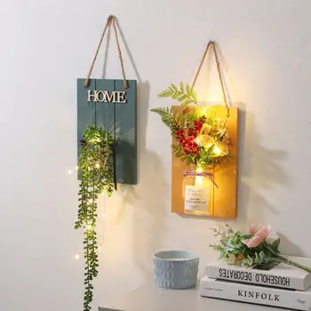 Decor de perete Agățat de Plantat Flori Artificiale Cuier Pandantiv Cameră Ornamente Interior Stil Pastorală Flori de Plastic, LED-uri