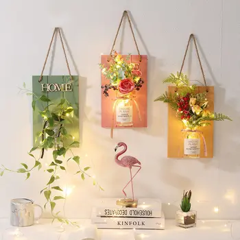 Decor de perete Agățat de Plantat Flori Artificiale Cuier Pandantiv Cameră Ornamente Interior Stil Pastorală Flori de Plastic, LED-uri