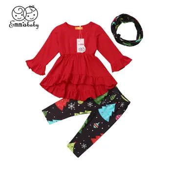 Emmababy Copil pentru Sugari Copii Fata de Pom de Crăciun Costume de Haine Set Vânzare Fierbinte Zburli Topuri Pantaloni 3Pcs Haine pentru Fata Dropship