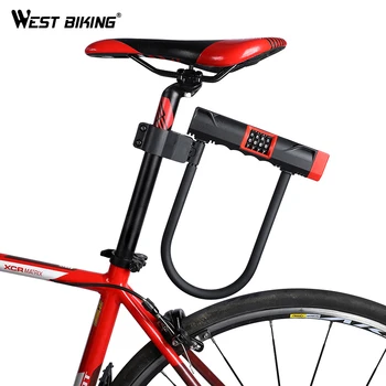 WEST BIKE Biciclete de Blocare Oțel U-Lock cu Bicicleta Motocicleta Biciclete Electrice Anti-furt de Cablu Încuietori de Siguranță Parola de Blocare Biciclete