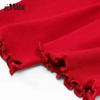 ELFSACK Roșu Solid Volan Gol Rochie Mini Casual Femei 2020 ELF Vara Negru Vintage Jumătate Maneca Doamnelor coreean Rochii de Petrecere
