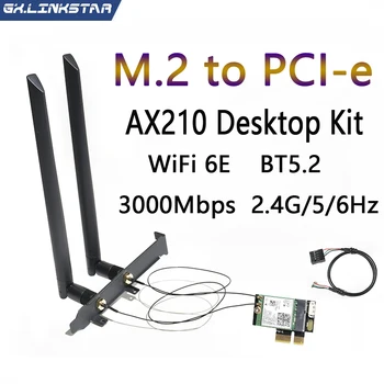 3000Mbps WiFi 6E Desktop PCI-e Kit Intel AX210 Bluetooth 5.2 placa Wifi 802.11 ax 2.4 G/5G/6Ghz AX210NGW Wi-Fi 6 Adaptor de Antena
