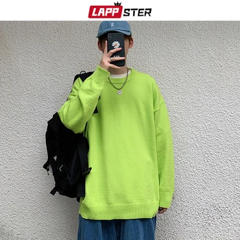 LAPPSTER Mens Harajuku de Colorat Pulovere Pulovere 2020 Toamna Barbati Streetwear Negru Tricotate Pulover Masculin coreean Pulover Vintage