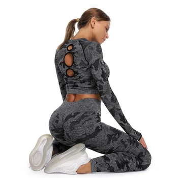 Femei 2/3pcs fără Sudură Yoga Set Costum Sport Gymwear Antrenament Haine cu Maneca Lunga Sport Crop Top de Înaltă Talie Jambiere de Fitness Purta