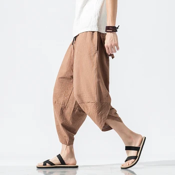 Chineză Stil Harem Pantaloni Barbati 2020 Casual de Vara cu Dungi Joggers Mens Pantaloni Streetwear Bumbac Vițel-lungime Pantaloni Barbati