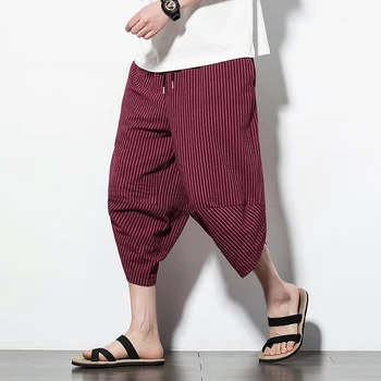 Chineză Stil Harem Pantaloni Barbati 2020 Casual de Vara cu Dungi Joggers Mens Pantaloni Streetwear Bumbac Vițel-lungime Pantaloni Barbati