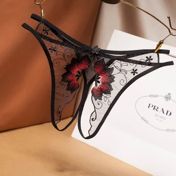 Moda de Lux Chilotei Femei Transparente Ochiuri Brodate Sexy T-Spate Scăzut Talie T-Pantaloni Ispită, Fără a Lua Off