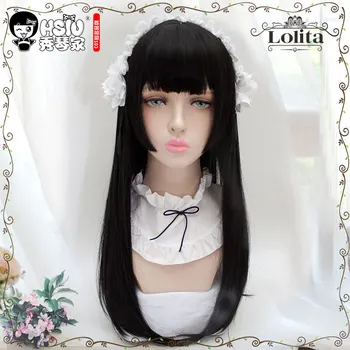 HSIU Harajuku Lolita peruca Printesa Taie peruca Trei-cutit peruca Printesa Femei fete doamna Drăguț dulce Lolita peruca cosplay negru Lung