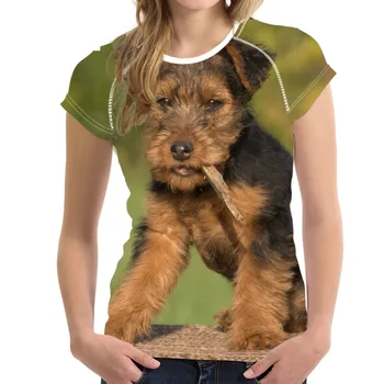 Amuzant Câine 3D Welsh Terrier de Imprimare Femei T Shirt Designer de Brand Maneca Scurta Top Tee Haine de Moda de Vara T-shirt