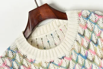 Brand de lux de Designer Pulovere Tricotate pentru Femei Vintage O de Gât Jacquard Contrast Carouri Colorate Tricotate Pulover