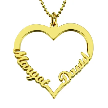 Wholesae Personalizat Inima Numele im Colier de Argint Cupluri Pandantiv Inima cu 2 Nume Dragoste Colier pentru Ea, Cadou de Ziua Îndrăgostiților