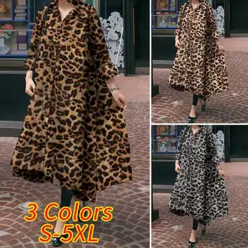 Toamna Femei Rochie 2021 VONDA Casual cu Maneca Lunga Epocă Leopard Print Shirt Rochii Largi, Neregulate Boem Petrecere Vestidos