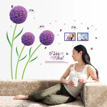 Floare violet mingea de moda dormitor romantic living PVC detașabil decorativ rezistent la apa decorative autocolante de perete