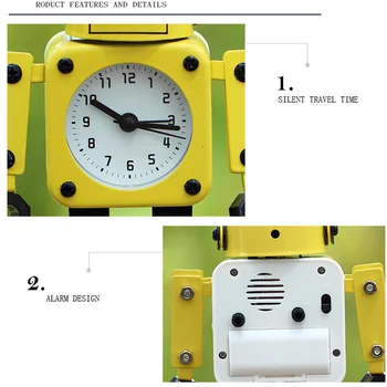Robot Ceas Deșteptător Birou de Trezire Ceas w/ Lumini Intermitente 12H-Ceas de Afișare