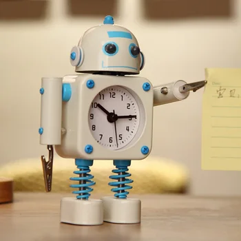 Robot Ceas Deșteptător Birou de Trezire Ceas w/ Lumini Intermitente 12H-Ceas de Afișare
