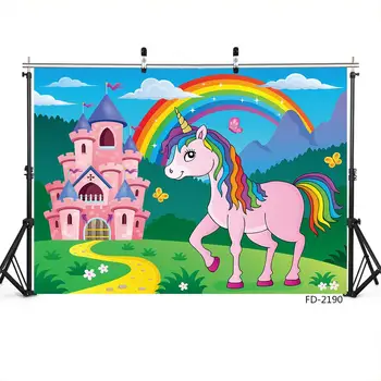 Castelul Unicorn Rainbow Party Vinil Fotografie, Fundaluri pentru Studio Foto Fundal Copil de Dus pentru Copii Portret Photocall