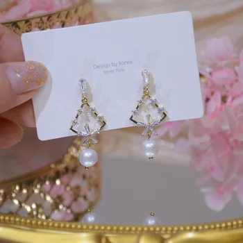 14k real placat cu aur moda bijuterii cristal flori rafinat cercei lungi pentru femeie petrecere de vacanță elegant pearl cercei