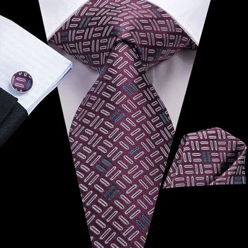 Hi-Cravata Matase Carouri Albastru Roșu Bărbați Cravată Set de 8,5 cm Cravate de Nuntă Pentru Bărbați Design Nou Batista Butoni Cravata de Calitate