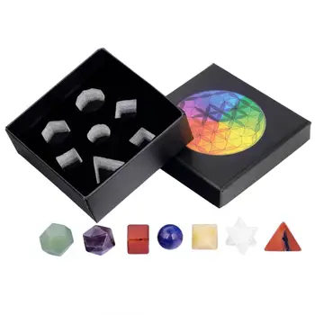 TUMBEELLUWA 7Pcs Piatra Naturala Solide Platonice Set de Cristal de Vindecare Chakra Geometrie Pietre de Energie pentru Reiki, Meditatie de Echilibrare