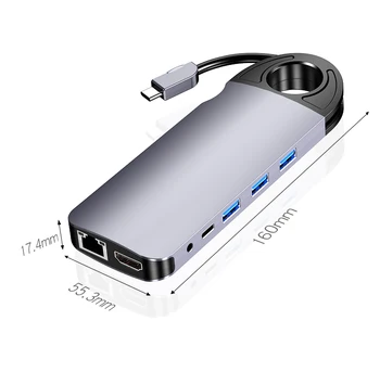 10 În 1 USB-C Hub Adaptor USB 3.0 60W PD Încărcare Rapidă 4K HDMI compatibil 108P Citire TF/SD Card Slot Audio Docking Station