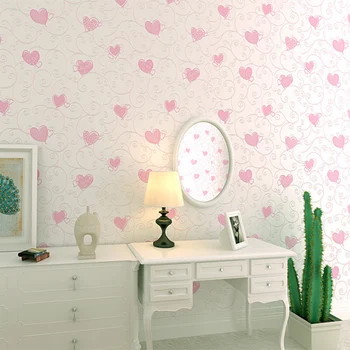 3D Pink Dragoste Inima Desene animate Printesa Fata de Camera de Fundal Rola Tapet 3D Relief Flocking Non-Țesute Copii de Perete care Acoperă Hârtie