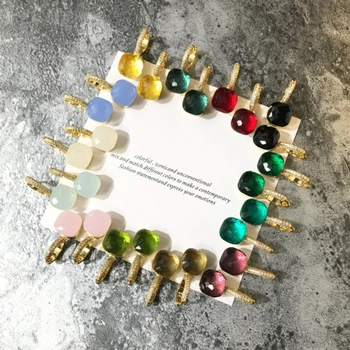 Placat Cu Aur Cub Zircon Bomboane Colorate Cercei Clasic 23 Culori De Cristal Fatetate Pătrat Picătură Cercei Bijuterii Femei
