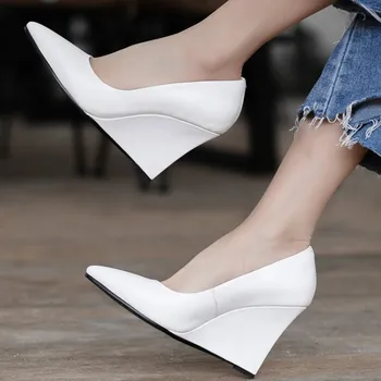 A Subliniat Toe Pantofi Femei Tocuri Înalte De Moda Din Piele Pantofi De Pompe De Femei De Primăvară Wedge Birou Confortabil Pantofi