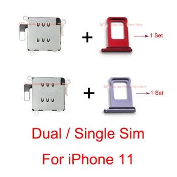 1 Set Dual Sim Slot pentru Card Socket Cablu Flex + Dual Sim Card Tray Holder Reader Pentru iPhone 11 iPhone11 Înlocuire Piese de Schimb