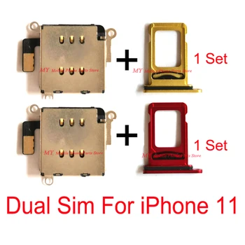 1 Set Dual Sim Slot pentru Card Socket Cablu Flex + Dual Sim Card Tray Holder Reader Pentru iPhone 11 iPhone11 Înlocuire Piese de Schimb