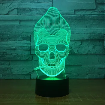 Maimuță Fumat Craniu 3D LED Culoare Lumina de Noapte Schimbare Lampă de Multi-colorate Bulbing Lumina Acril 3D Holograma Iluzie Lampa de Birou