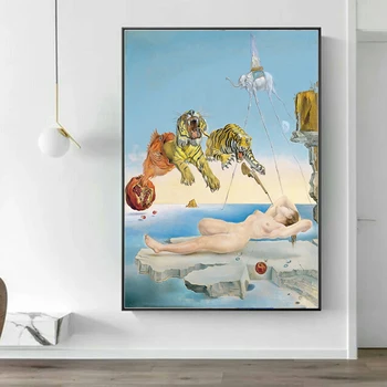 Modern Salvador Dali Tigru,Elefant,o Femeie Dezbrăcată Pictura Ulei Panza, Postere si Printuri Cuadros de Arta de Perete Imaginile Pentru Camera de zi