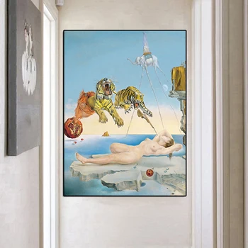 Modern Salvador Dali Tigru,Elefant,o Femeie Dezbrăcată Pictura Ulei Panza, Postere si Printuri Cuadros de Arta de Perete Imaginile Pentru Camera de zi