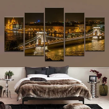 5 Buc Epocă Pod Vedere de Noapte Modular Poze Poster HD Imprimare, Pictură în Ulei de Perete de Arta Canvas Decor Acasă Decorare Camera de zi
