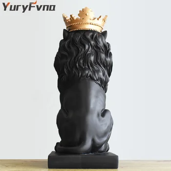 YuryFvna Abstract Rășină Alb Negru Coroana Leu Sculptura Statuie Meserii Biroul De Acasă Decor Geometric, Animal Leu Statuie Ambarcațiuni